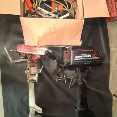 Lot of 2 Vintage Outboard Boat Motors – Gamefisher 7.5 HP & Sea King