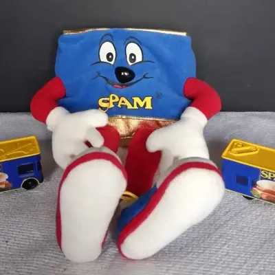 Vintage SPAM Spambassador Plush Doll with Toy SPAM Cans