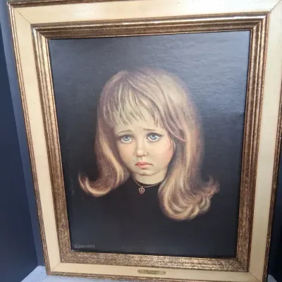 Vintage 1960s “The Locket” Framed Girl Portrait by Spencer