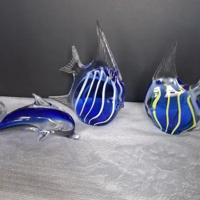 Hand-Blown Art Glass Fish & Dolphin Figurines – Set of 3