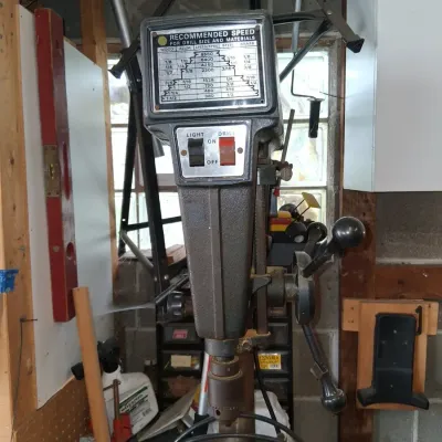 Vintage Floor Standing Drill Press w/ Work Table & Built-In Light