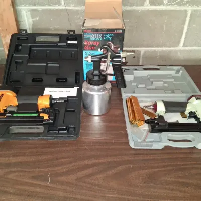 Pneumatic Tool Lot – Bostitch & Central Pneumatic Nailers w/ Sears Spray Gun