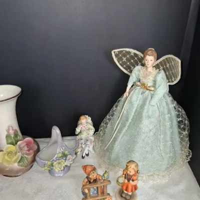 Vintage Porcelain Figurines, Angel Doll & Floral Decor Lot