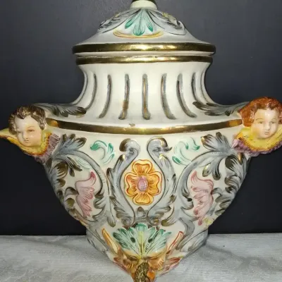 R. Capodimonte Italy Porcelain Cherub Wall Fountain