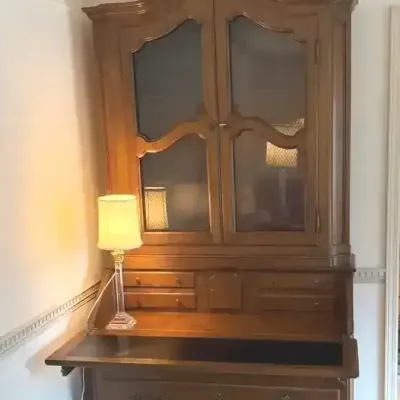 Baker Furniture Provincial-Style Wood Secretary & Bookcase W/lamp