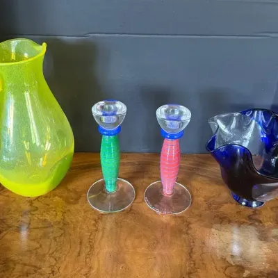 Kosta Boda Candlesticks, Pitcher & Signed Vase