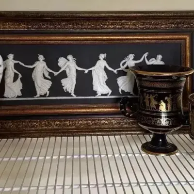 Wedgwood Black Jasperware "Dancing Hours" Plaque & 3 Greek pieces