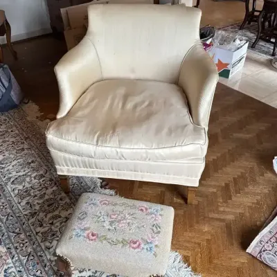 Silk chair w/Needlepoint stool