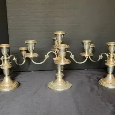 3 Gorham Weighted Sterling Candelabra: One 5-arm, Two 3-arm 2,838g Total Weight