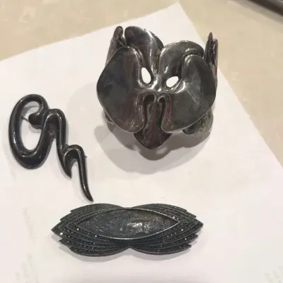 Sterling: Bracelet & 2 Brooches