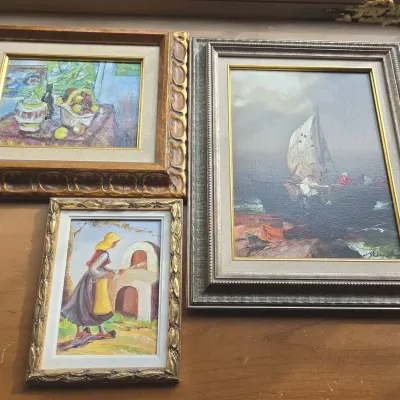 3 Smaller Paintings, 2 in Gilded Frames