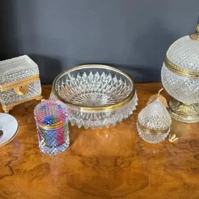 5 Pieces Of Crystal W/Brass Accents