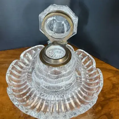 Heavy Crystal Bowl & Antique Inkwell