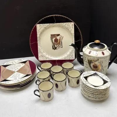 Fitz & Floyd tea set w/plates & platter