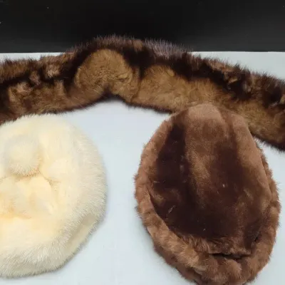 Mink Hat & Stole, White Fur Hat