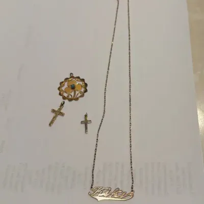 14k Gold Necklace, Pendant & 2 Crosses 