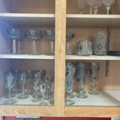 Frosted Silver Glasses With Leaf Pattern