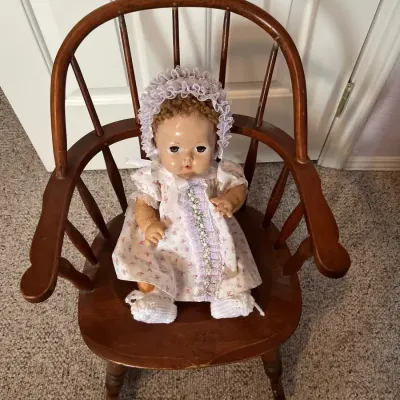 Effanbee 16” Day-Dee Baby Doll And Vintage Child’s Rocking Chair