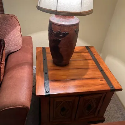 Rustic Table #2 And Metal Lamp