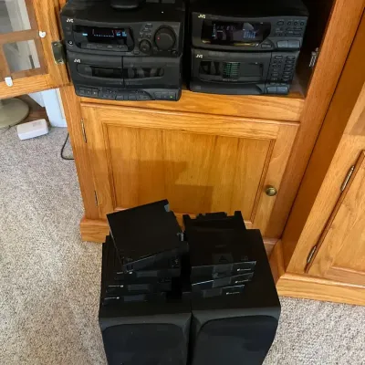 JVC Six Disk CD Player, Double Cassette Deck Stereo With Two Speakers