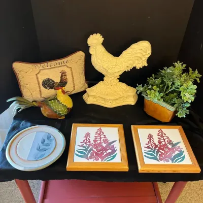 Cast Iron Rooster And Sandcarved Tiles