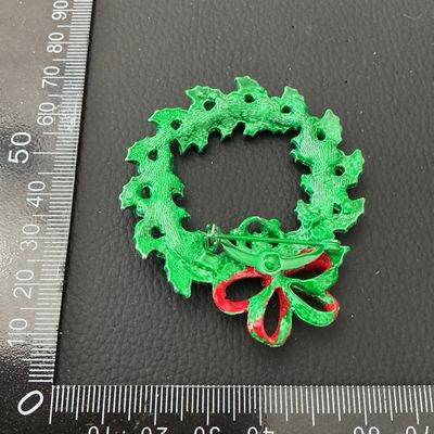 Vintage Enamel Christmas Wreath Brooch