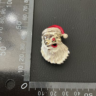 Vintage Enamel Santa Claus Face Brooch Pin