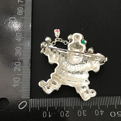 Vintage Enamel Santa Claus Brooch with Charm Chain