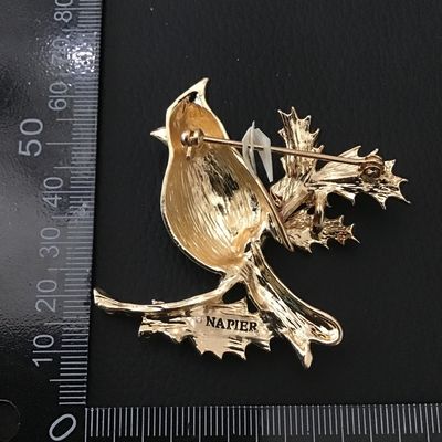 Napier Cardinal and Holly Christmas Brooch