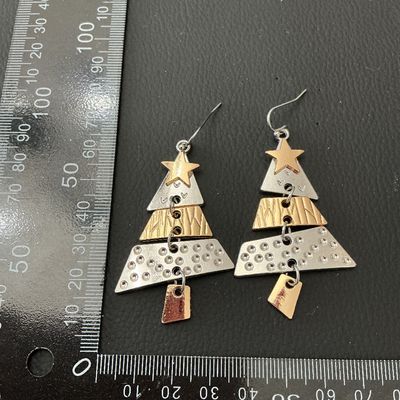 Tri-Tone Metal Christmas Tree Dangle Earrings