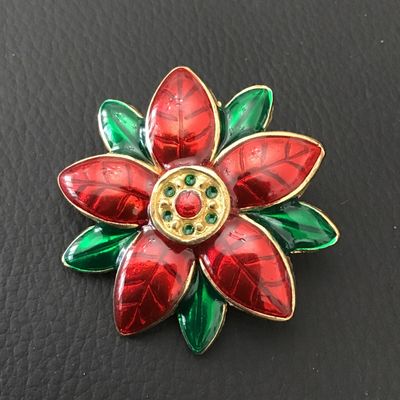 Vintage Enamel Poinsettia Christmas Brooch Pin