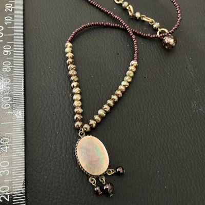 Vintage Beaded Necklace with Iridescent Oval Pendant