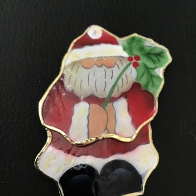 Vintage Hand-Painted Porcelain Santa Claus Brooch