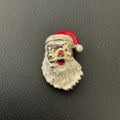 Vintage Enamel Santa Claus Face Brooch Pin