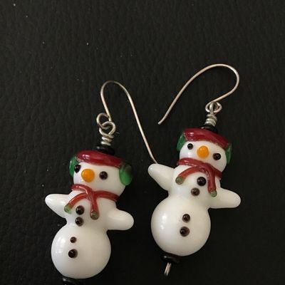Handcrafted Glass Snowman Dangle Earrings