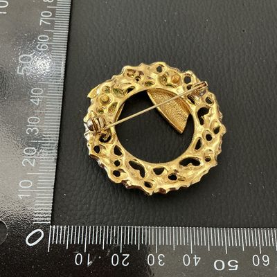 Vintage Christmas Wreath Brooch with Red Bow