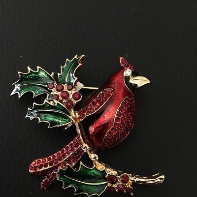 Napier Cardinal and Holly Christmas Brooch