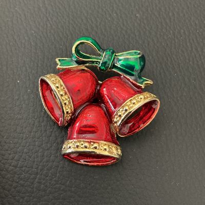 Vintage Enamel Christmas Bells Brooch