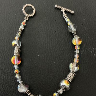 Dichroic Glass Bead and Silver-Tone Toggle Bracelet