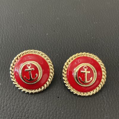 Vintage Red Enamel and Gold-Tone Anchor Post Earrings