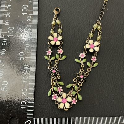 Vintage Style Floral Enamel and Rhinestone Bracelet