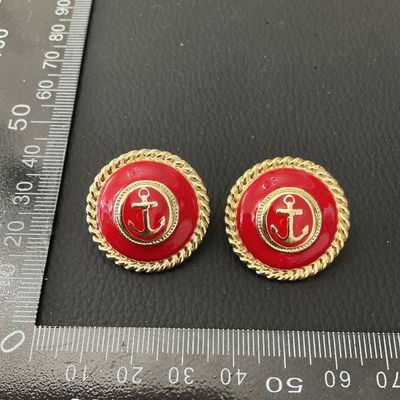 Vintage Red Enamel and Gold-Tone Anchor Post Earrings