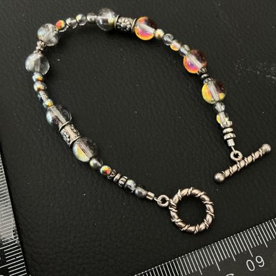 Dichroic Glass Bead and Silver-Tone Toggle Bracelet