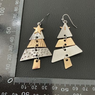 Tri-Tone Metal Christmas Tree Dangle Earrings