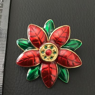 Vintage Enamel Poinsettia Christmas Brooch Pin