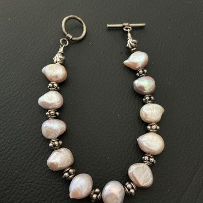 Baroque Pearl and Sterling Silver Toggle Bracelet