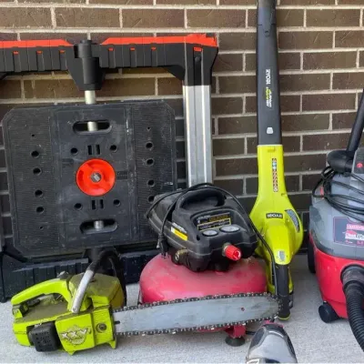 Tools! Compressor, Chainsaw, Work Table, Leaf Blower, Shop Vac