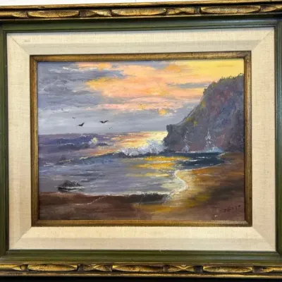 Ornately Gold Framed Seascape Oil Painting 