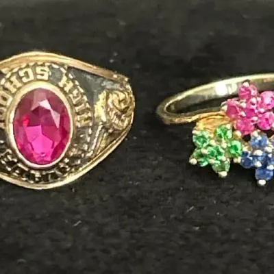 10K Gold Ring With Cluster of Gemstones & 14K Gold HS Ring