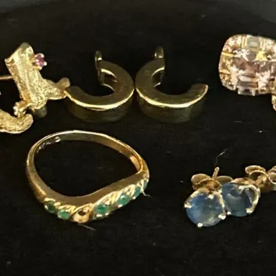 2 Pair 14K Gold Earrings & Ring & A Pair of Sterling Earrings